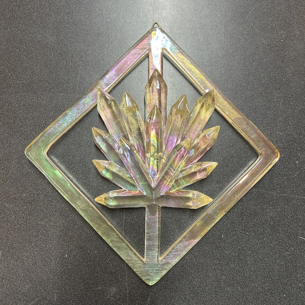 Acrylic Jeweled Floral Wall Hanger Metallic Silver Tone Iridescent MCM Funky